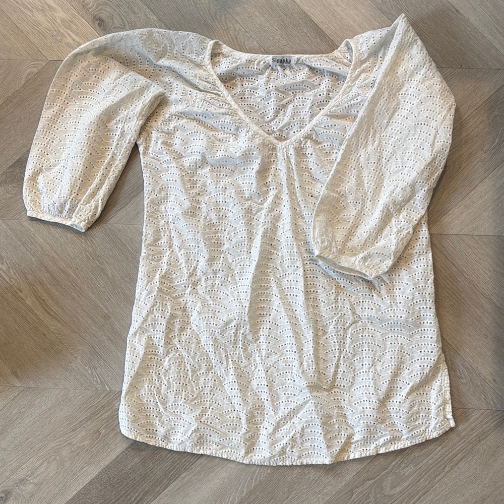Elegant White Eyelet Women's Top